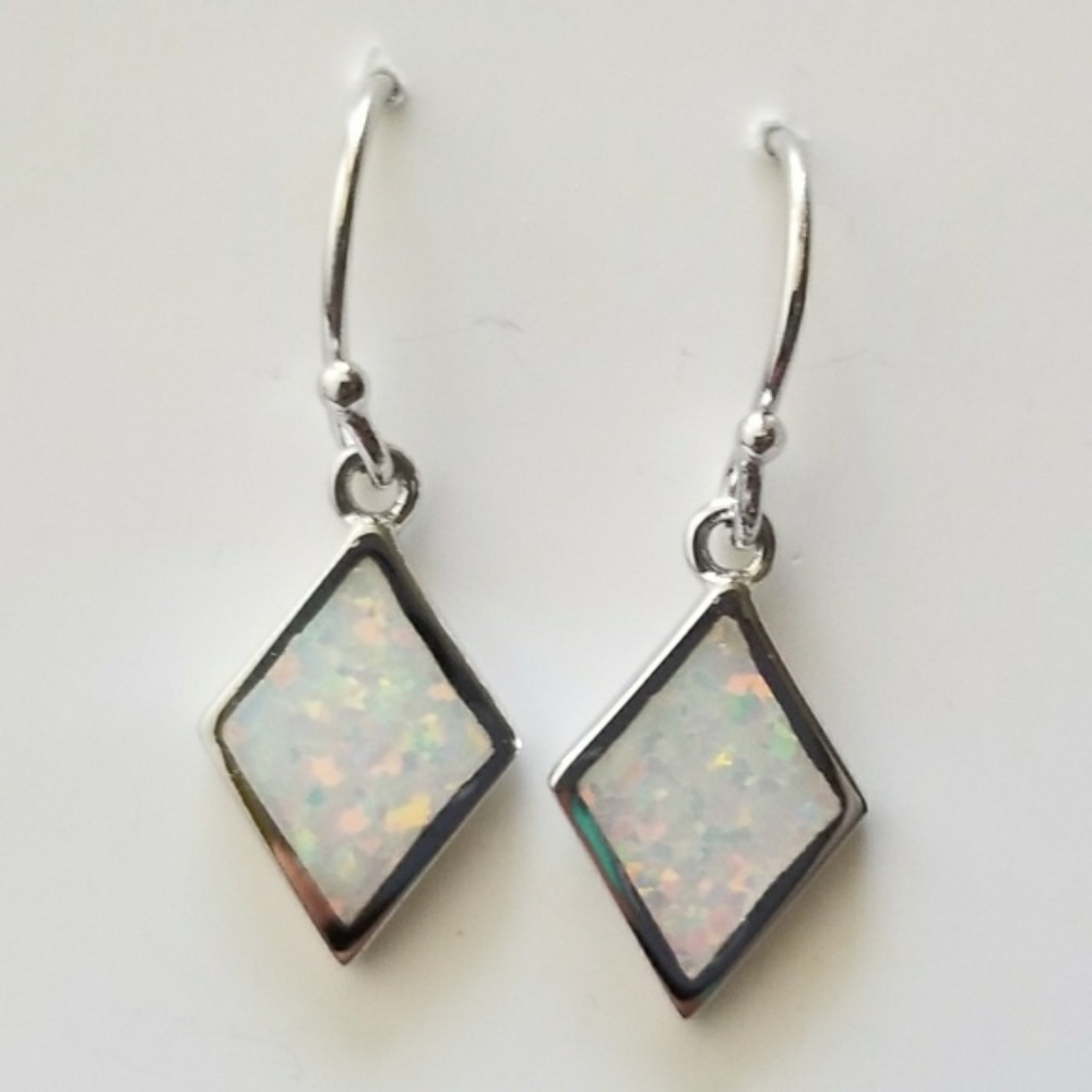 Sterling Silver 925 Dangling White Opal Earrings